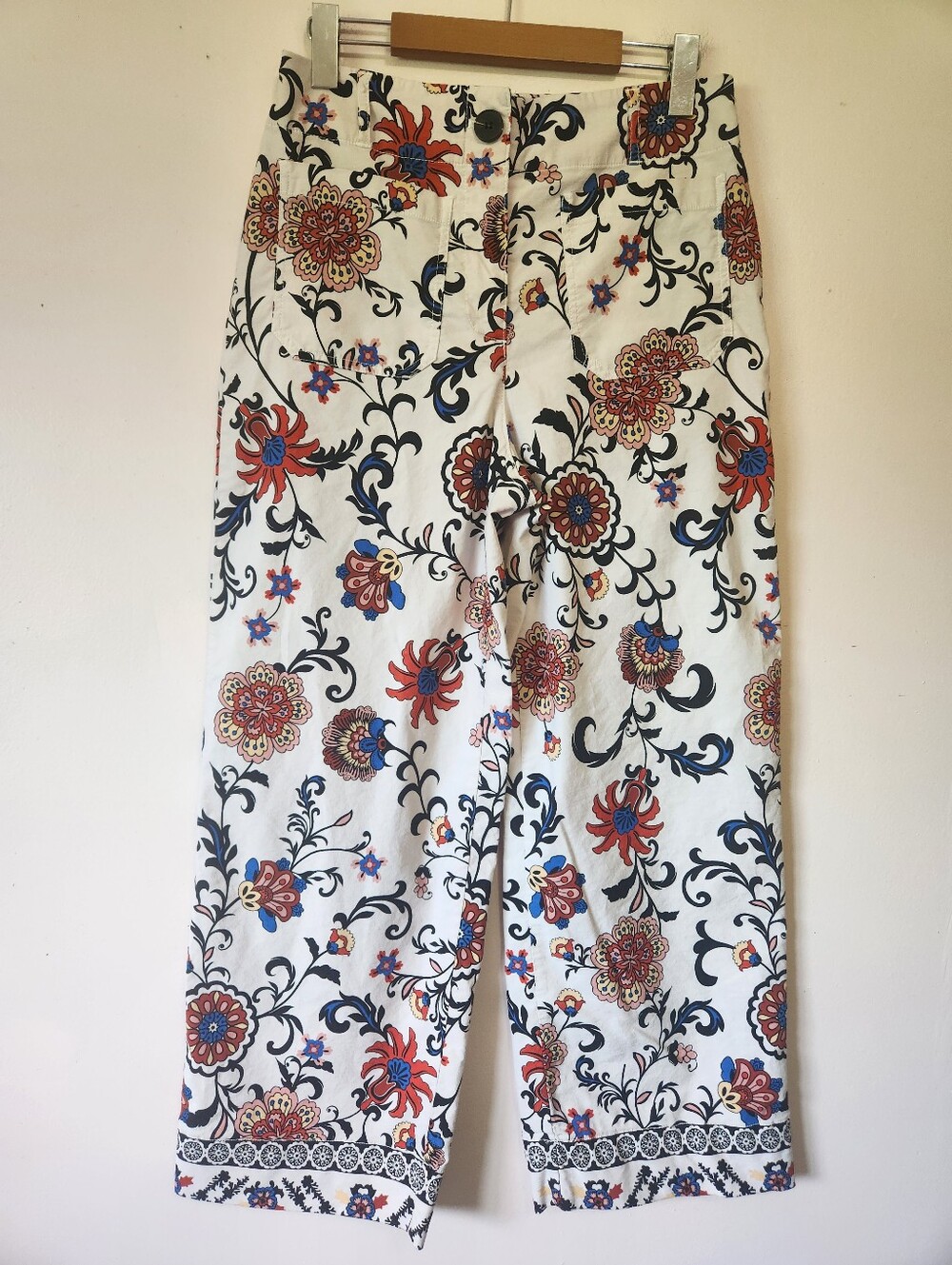 ​Nicole Miller New York Floral Wide Leg Cropped Pants Linen Blend Size 6 EUC
